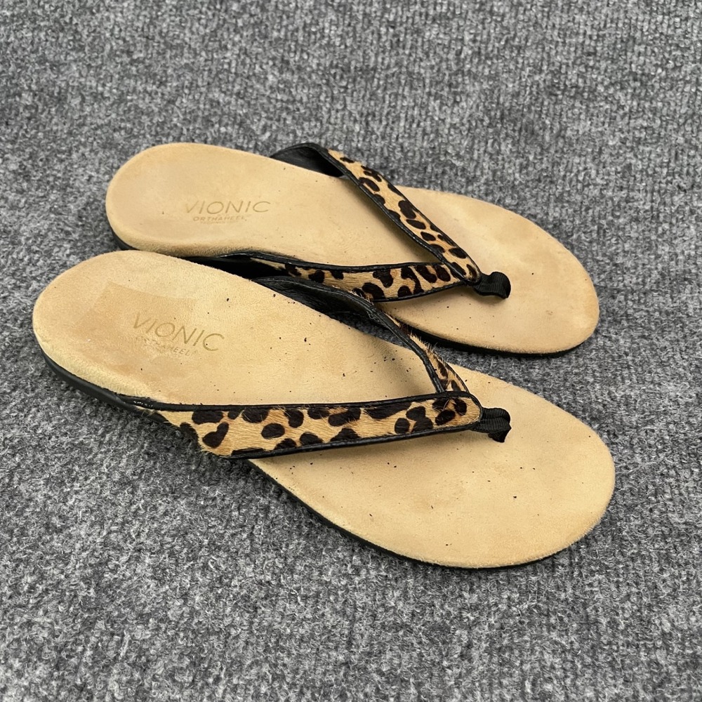 Vionic 44 SELENA Sandals Womens Sz 6 Thong Flip Flops Cheetah TVW4038